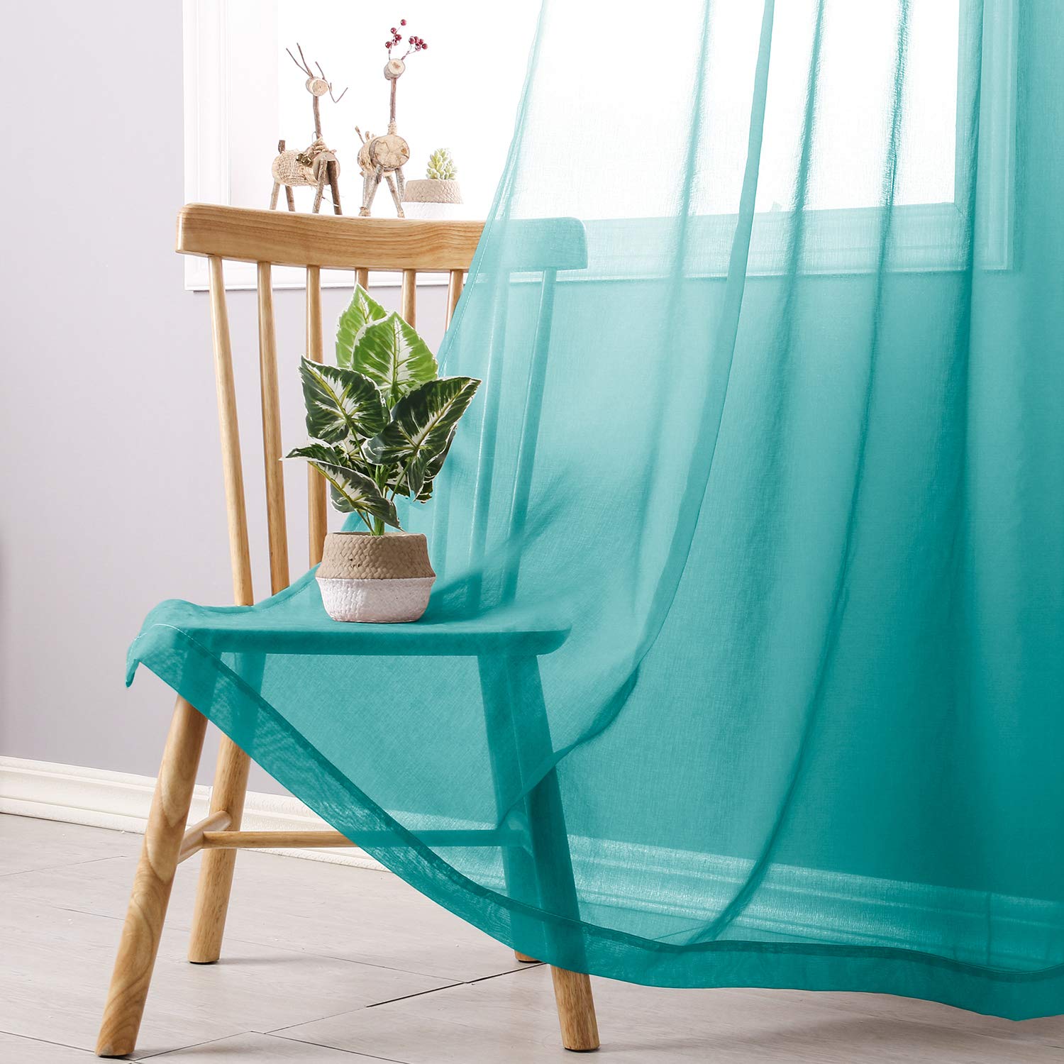 DWCN Faux Linen Ombre Sheer Curtains, Set of 2 Panels