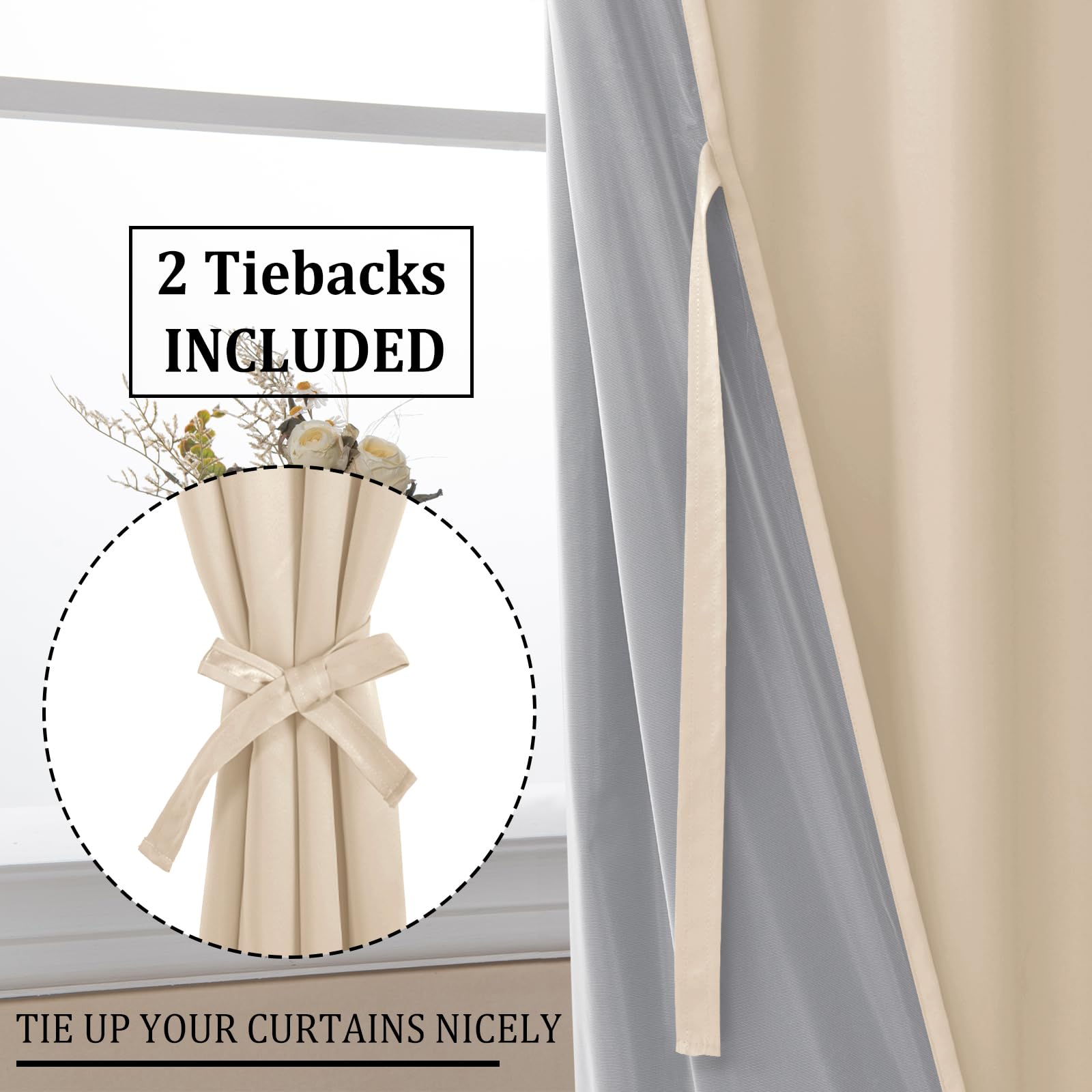 DWCN 100% Blackout Curtains with Tiebacks, Set of 2 Panels-2