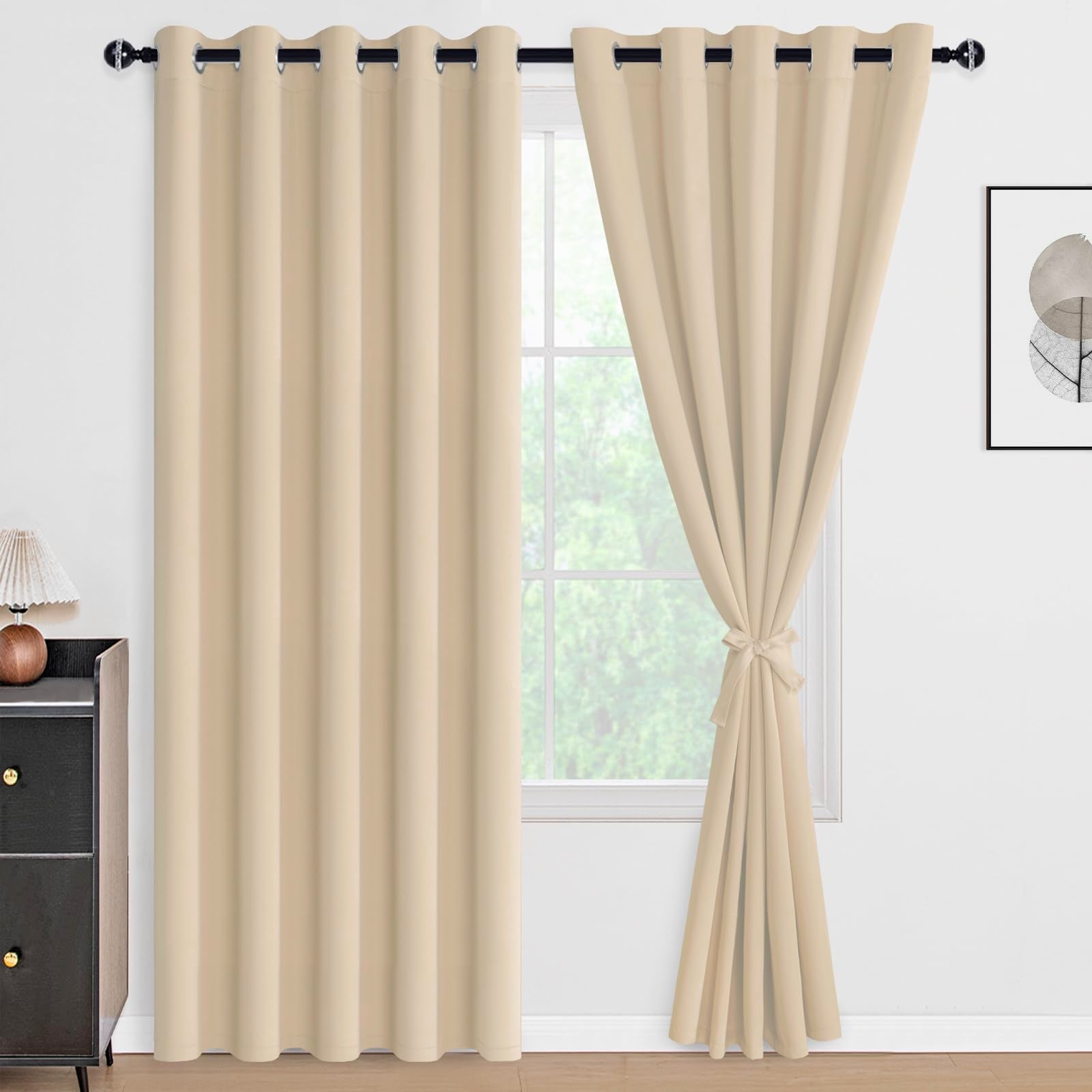DWCN 100% Blackout Curtains with Tiebacks, Set of 2 Panels-1