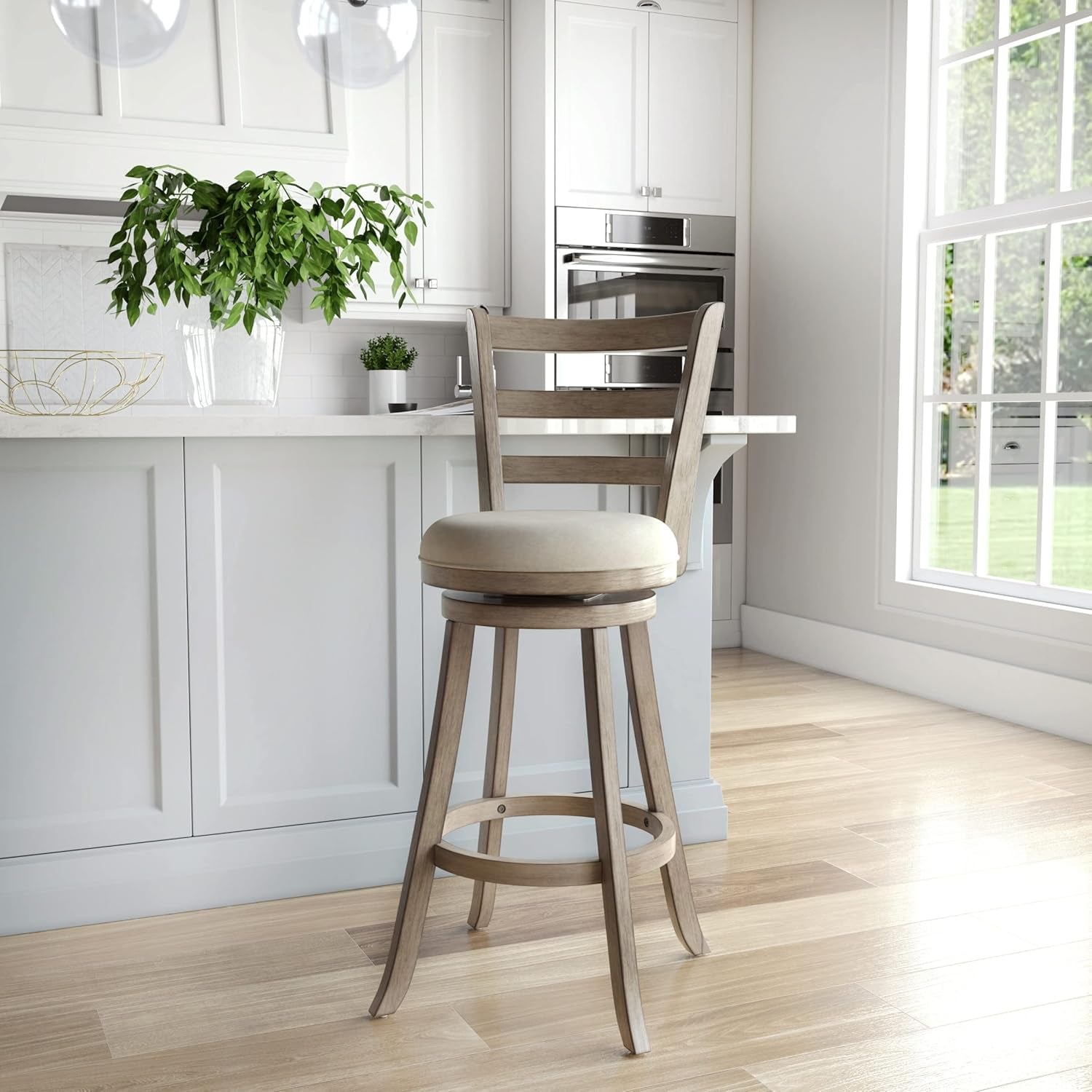 Laymon Modern Wood Bar Height Swivel Stool, Gray Brown-1