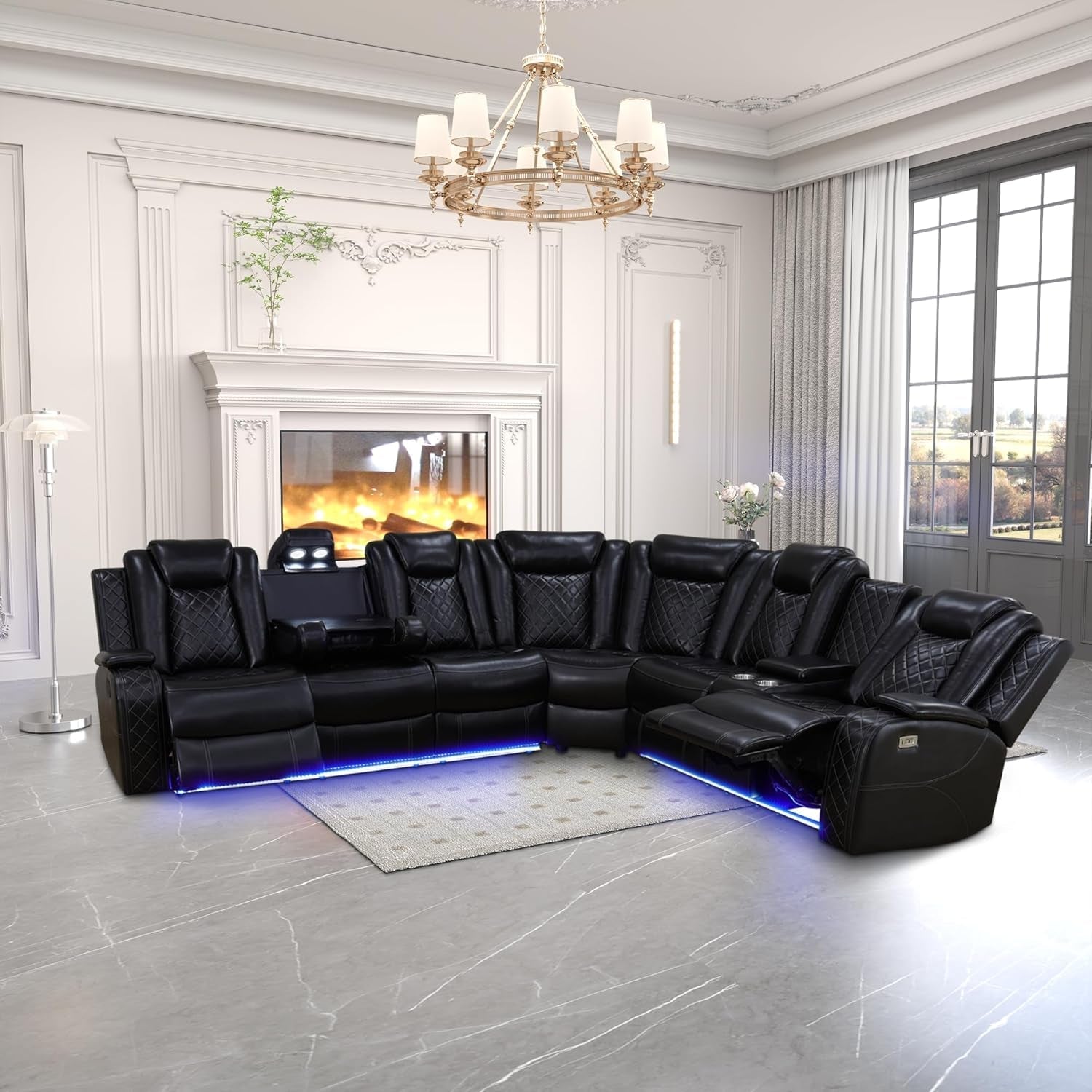Leather Power Recliner Sectional Sofa with USB Charging-0