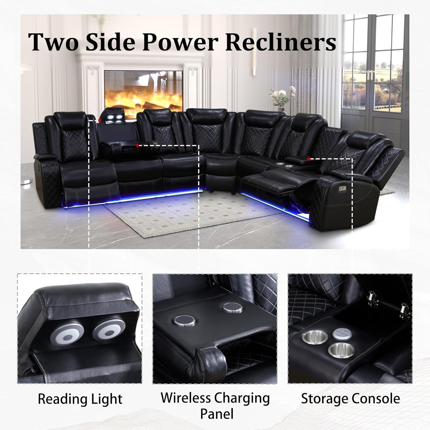 Leather Power Recliner Sectional Sofa with USB Charging-2