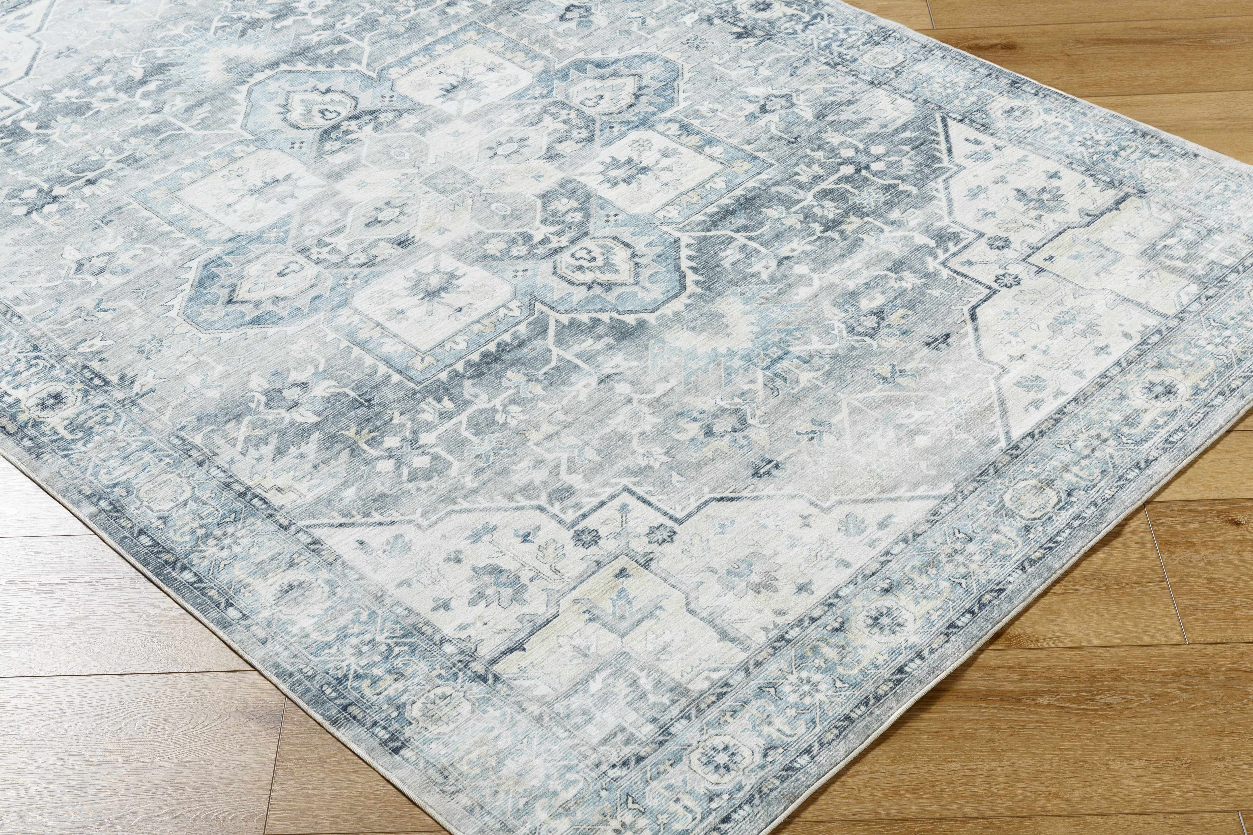 Mauro Blue Medallion Washable Area Rug
