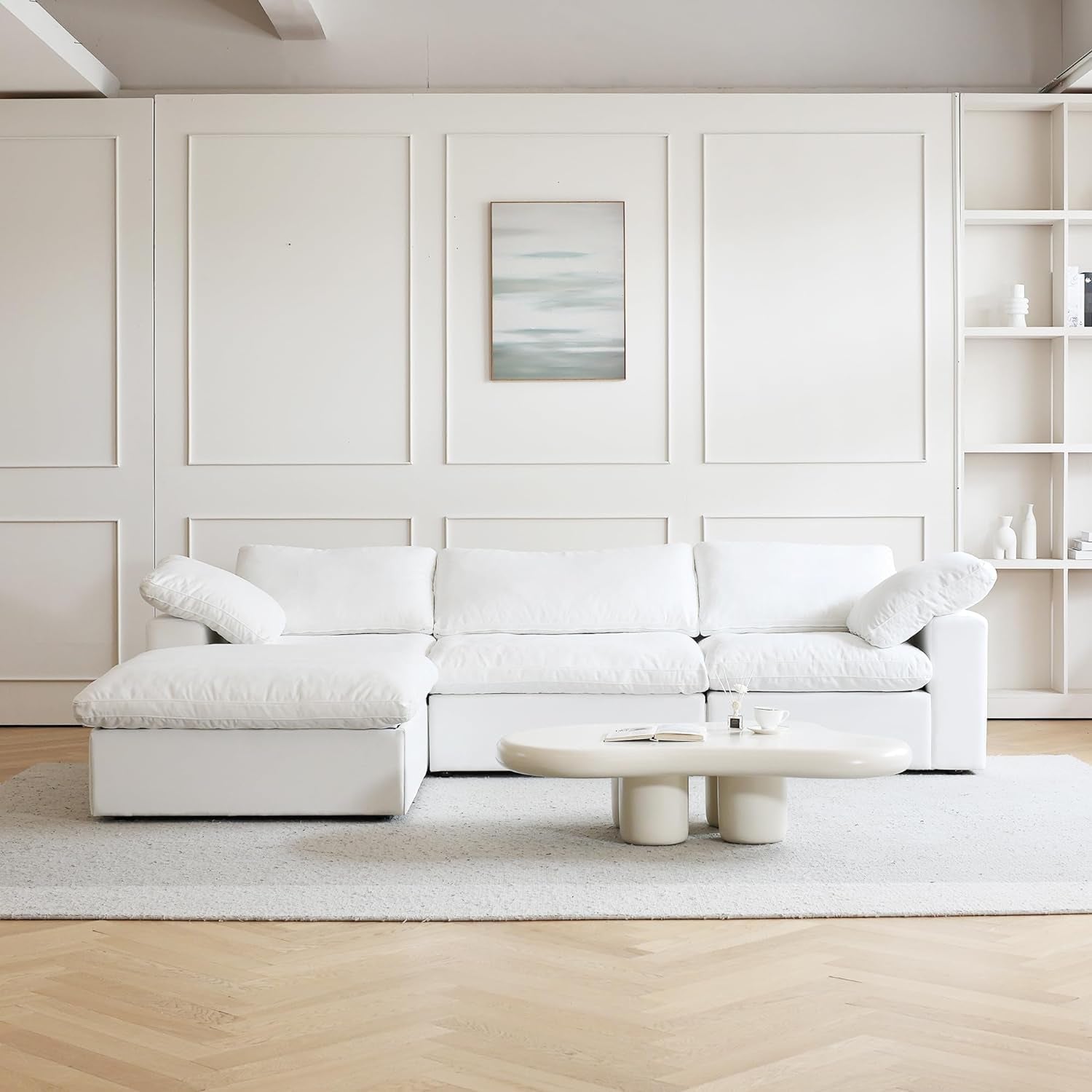 Modern L Shape Cloud Sofa Comfortable Convertible Sectional Couch-2