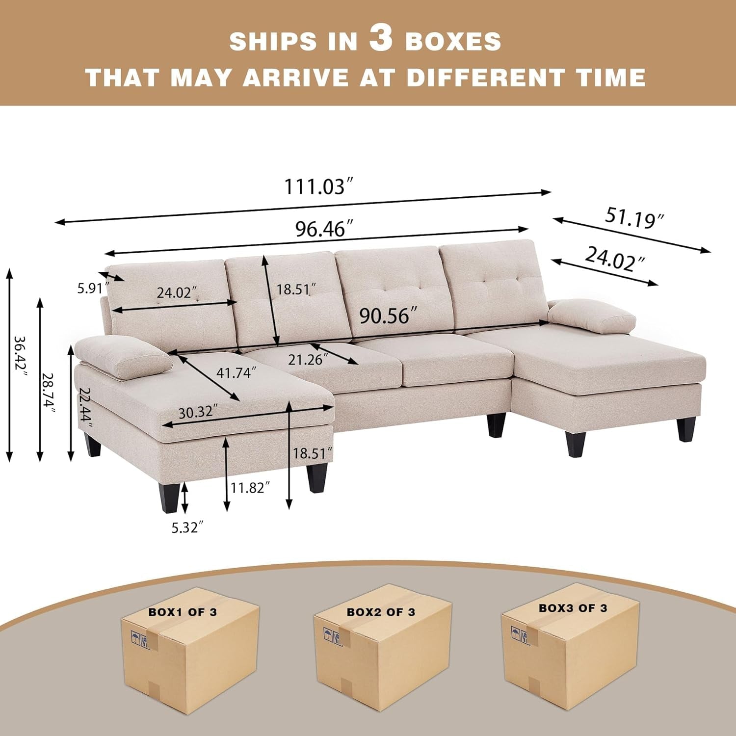 Modern U Shaped Sectional Couch With Double Chaise-1