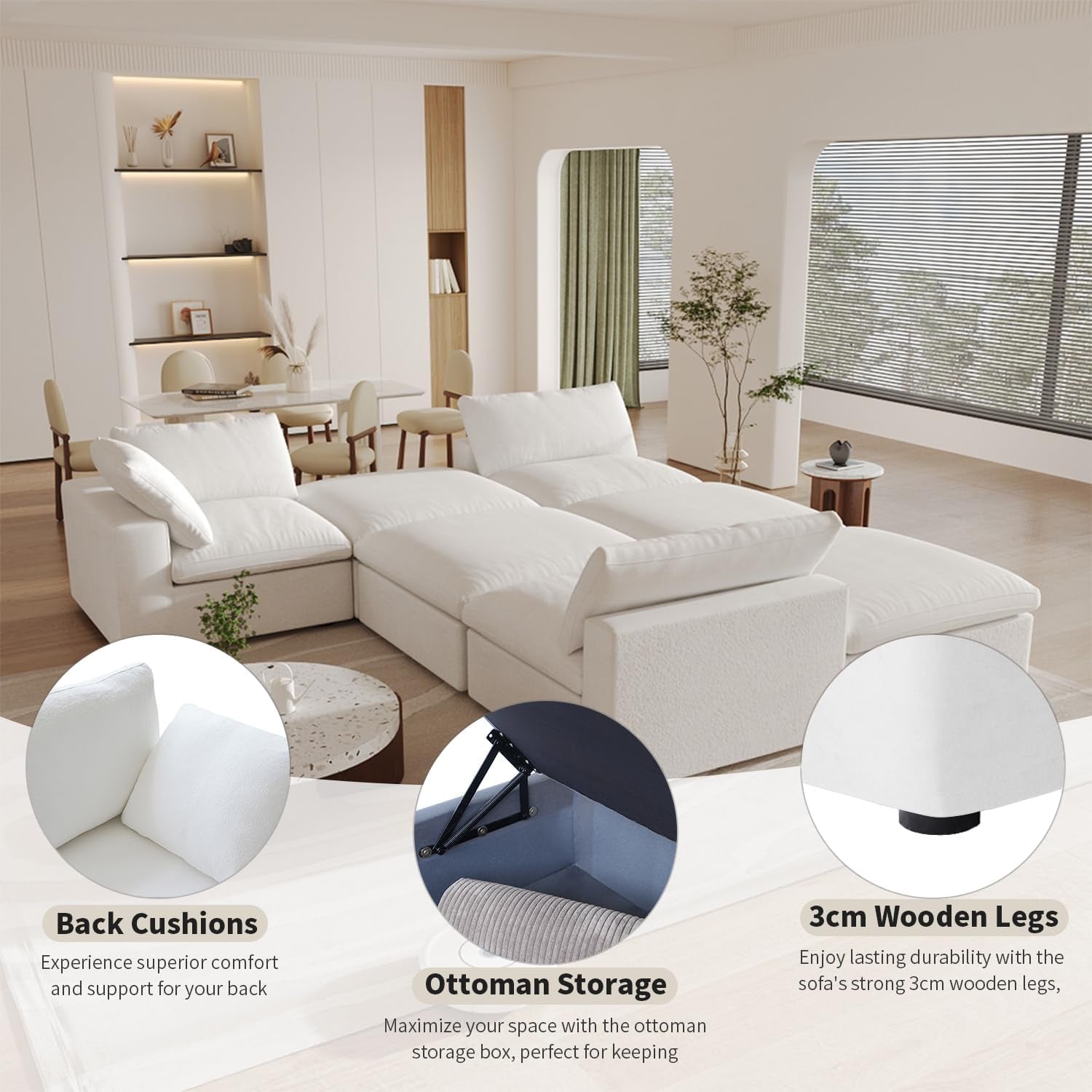 Modular Sectional Sofa with Storage Ottoman and Washable Covers-3