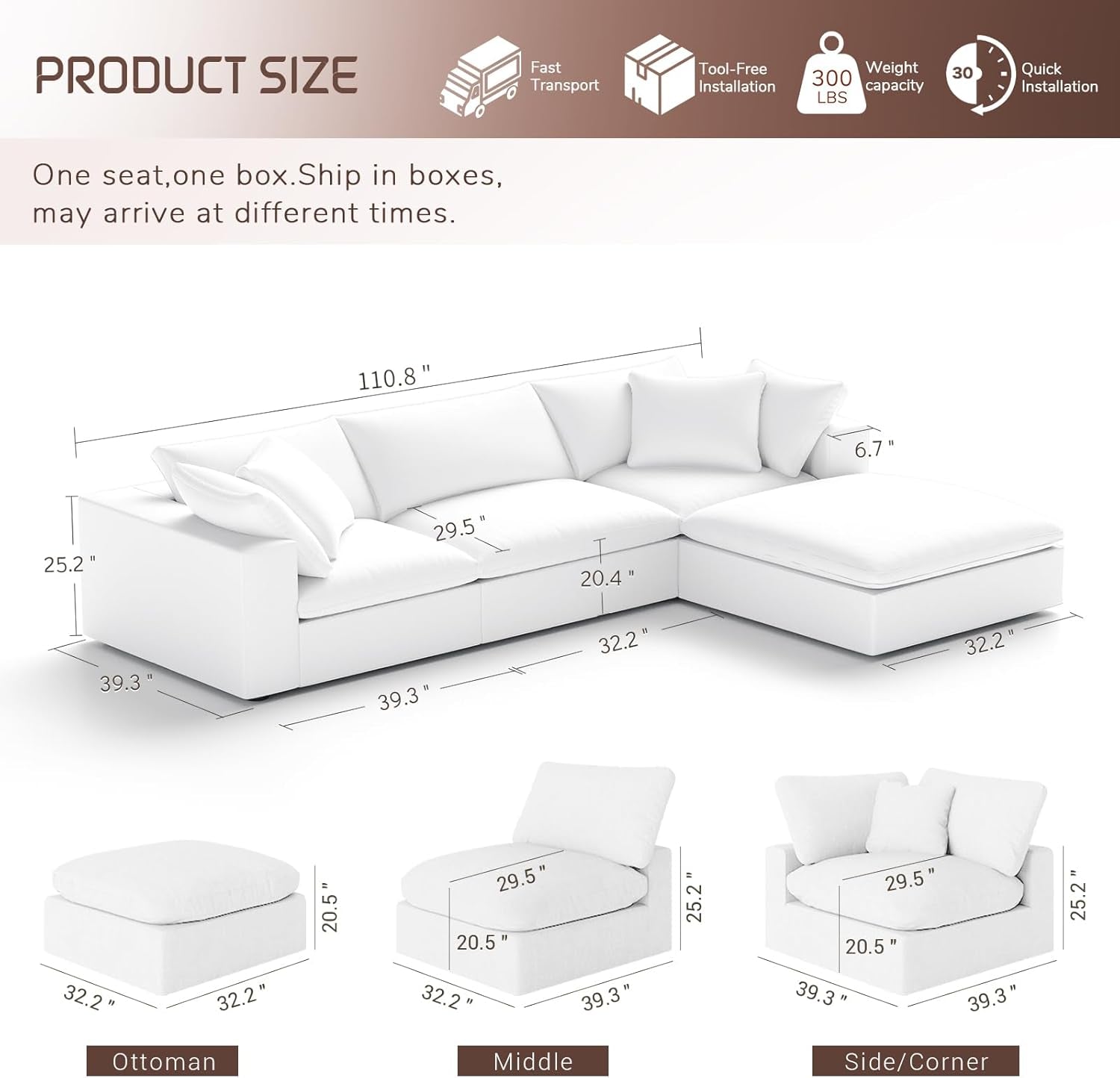 Oversize Modular Sectional Sofa with Chaise and Cushions-1
