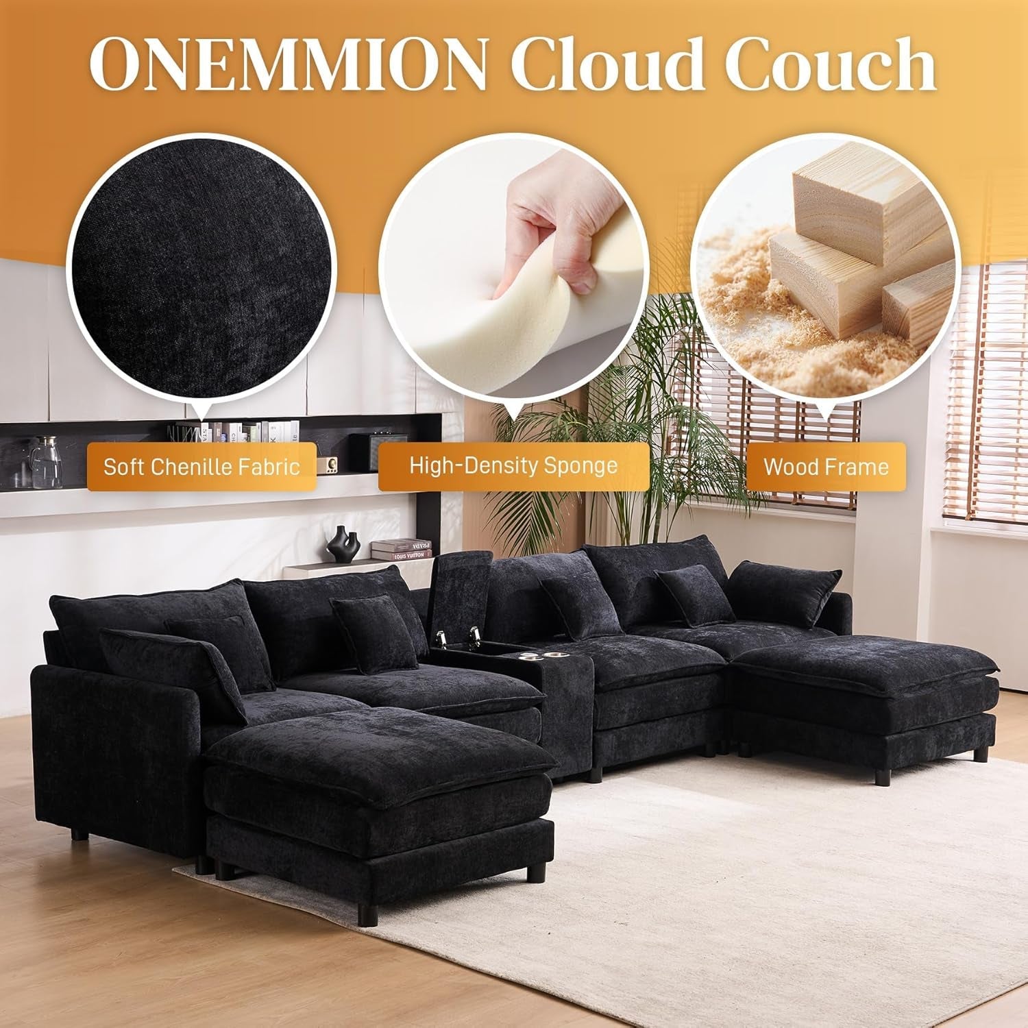 Oversized U Shape Cloud Sectional Sofa with Ottoman-3