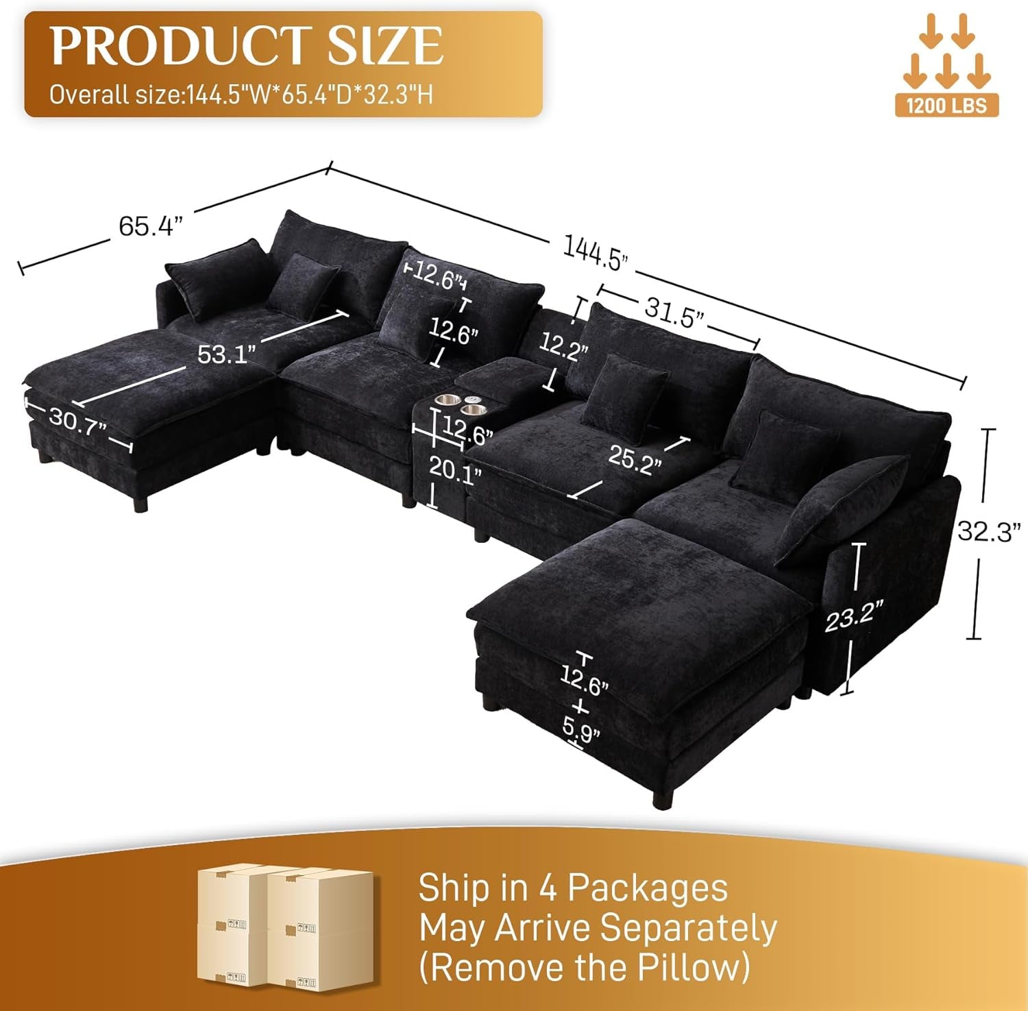 Oversized U Shape Cloud Sectional Sofa with Ottoman-1