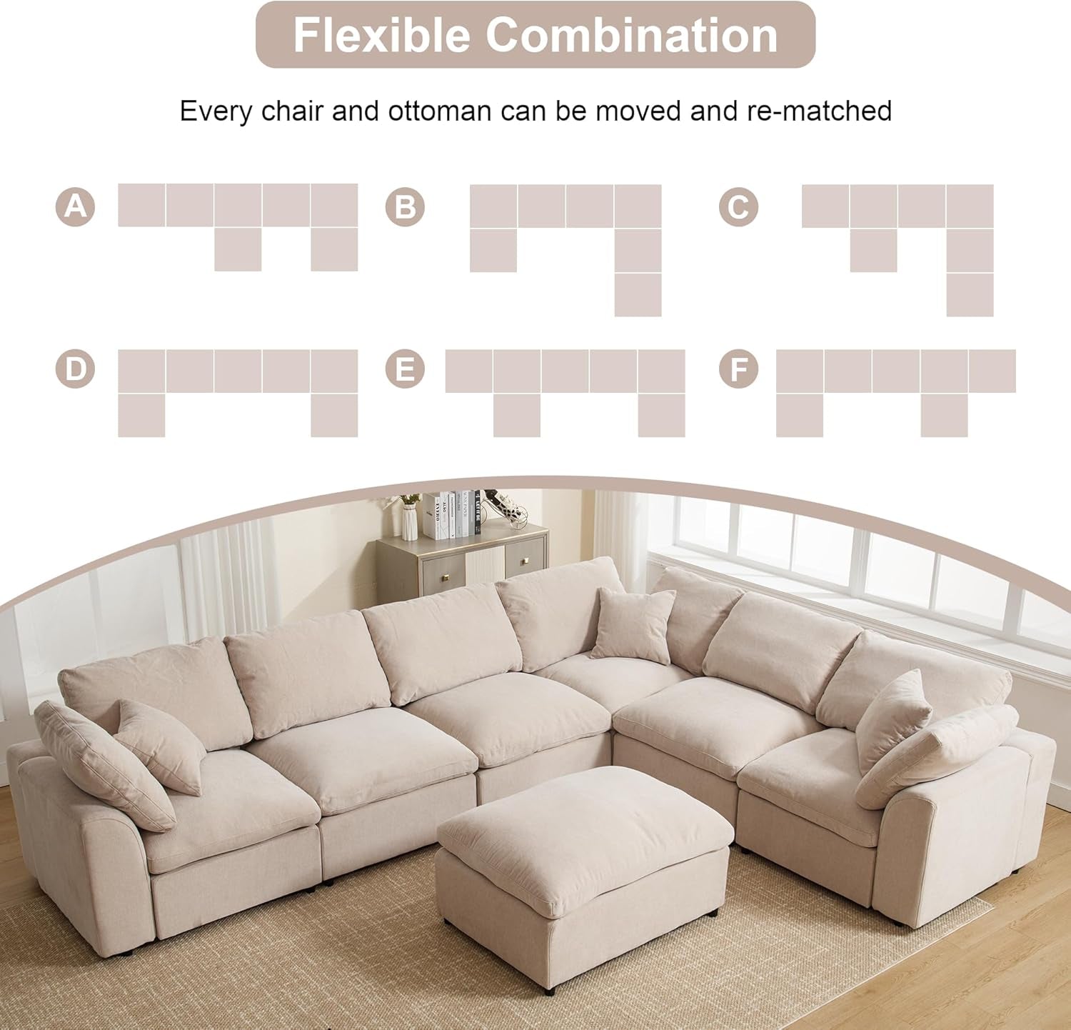 Oversized U Shaped Modular Sectional Sofa with Ottoman-3