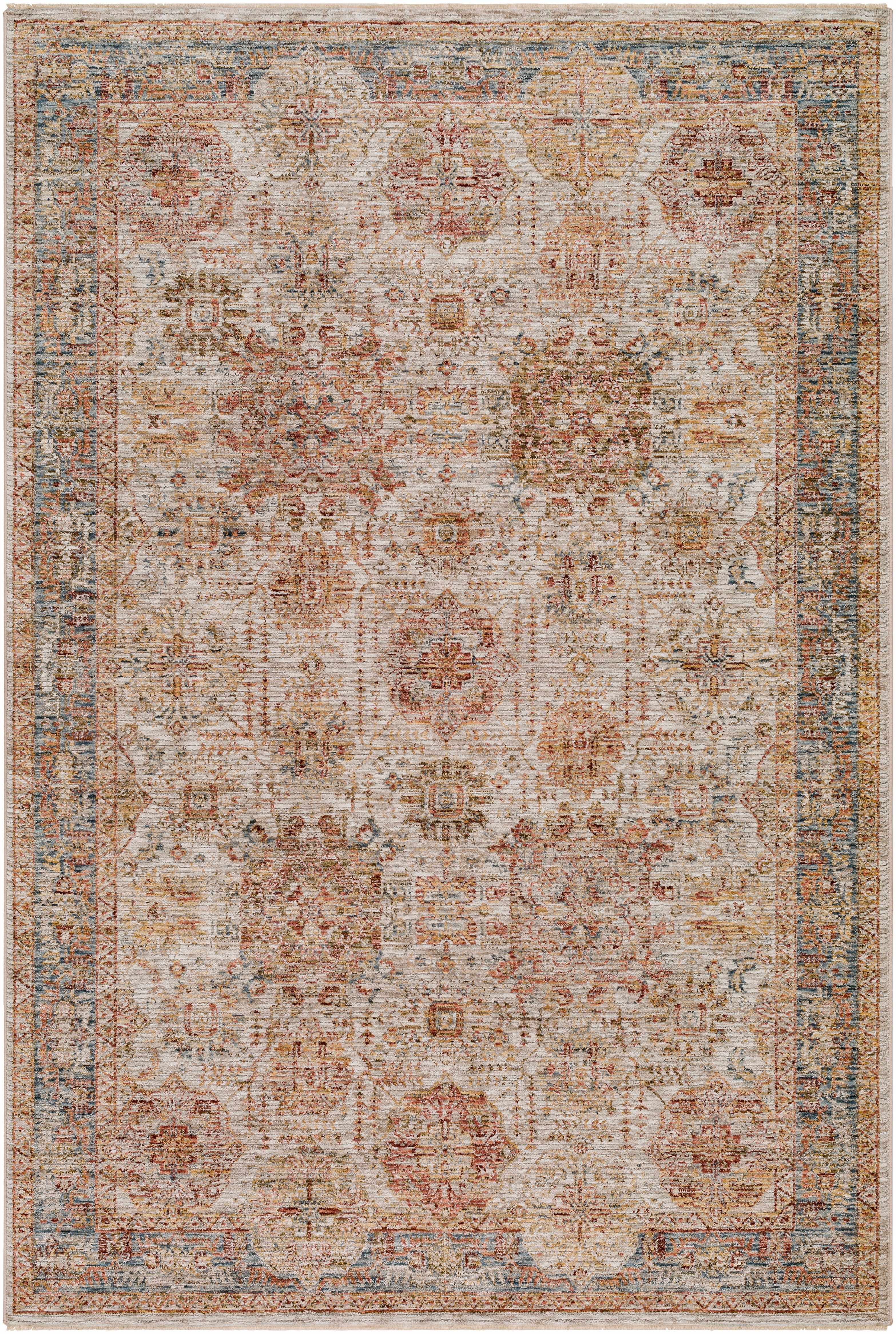 Ange Tan & Blue Rich Textured Traditional Rug