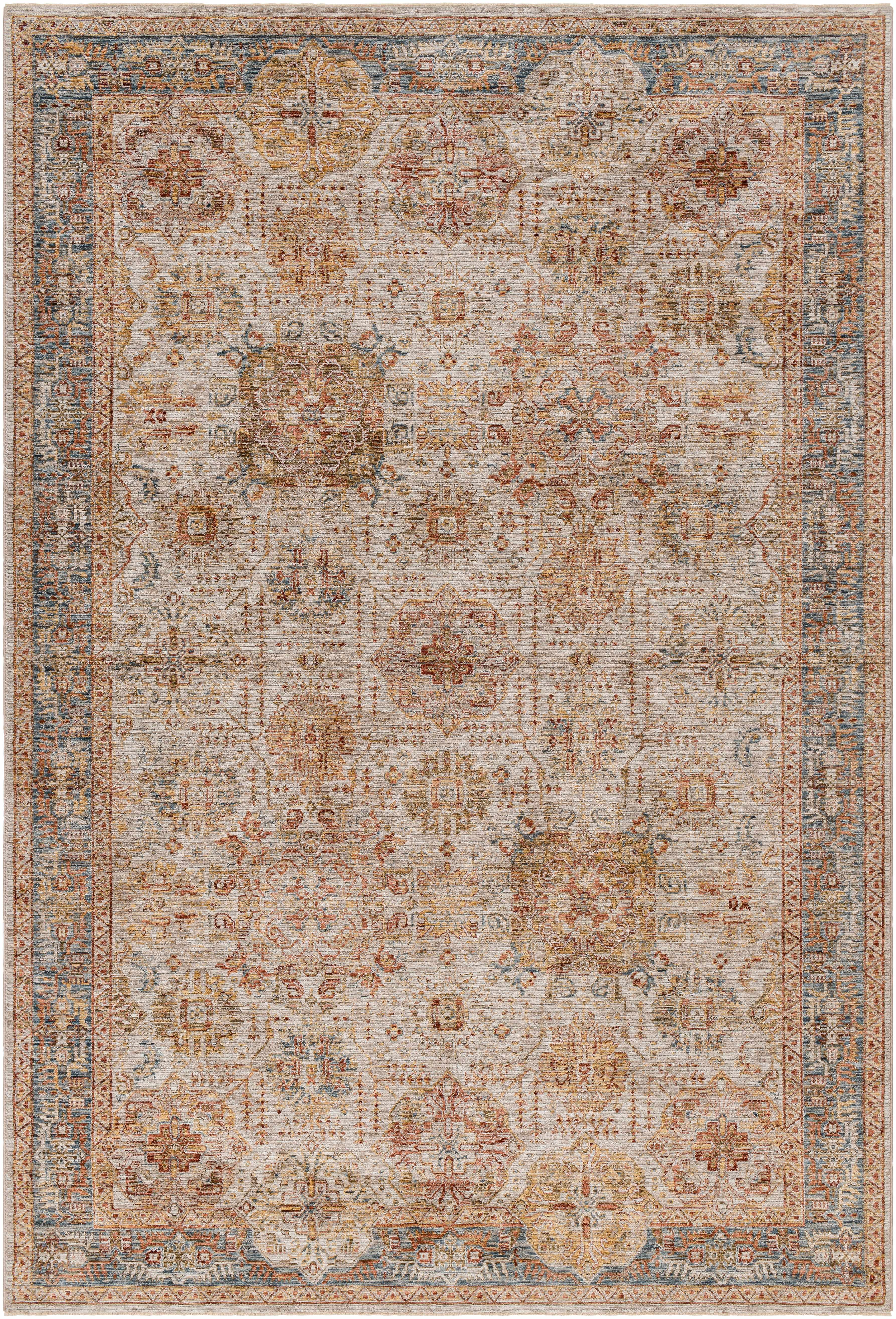 Ange Tan & Blue Rich Textured Traditional Rug