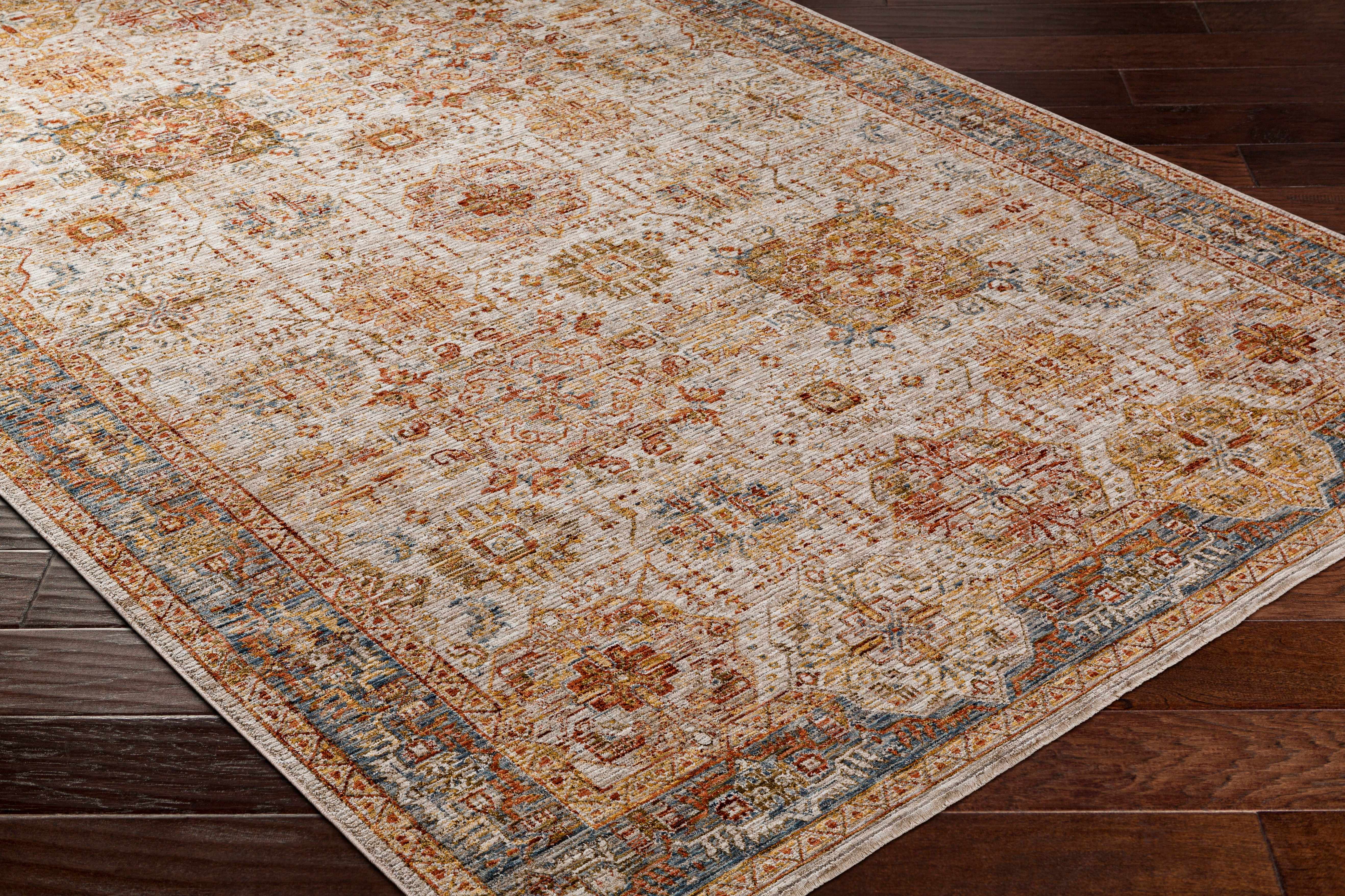 Ange Tan & Blue Rich Textured Traditional Rug