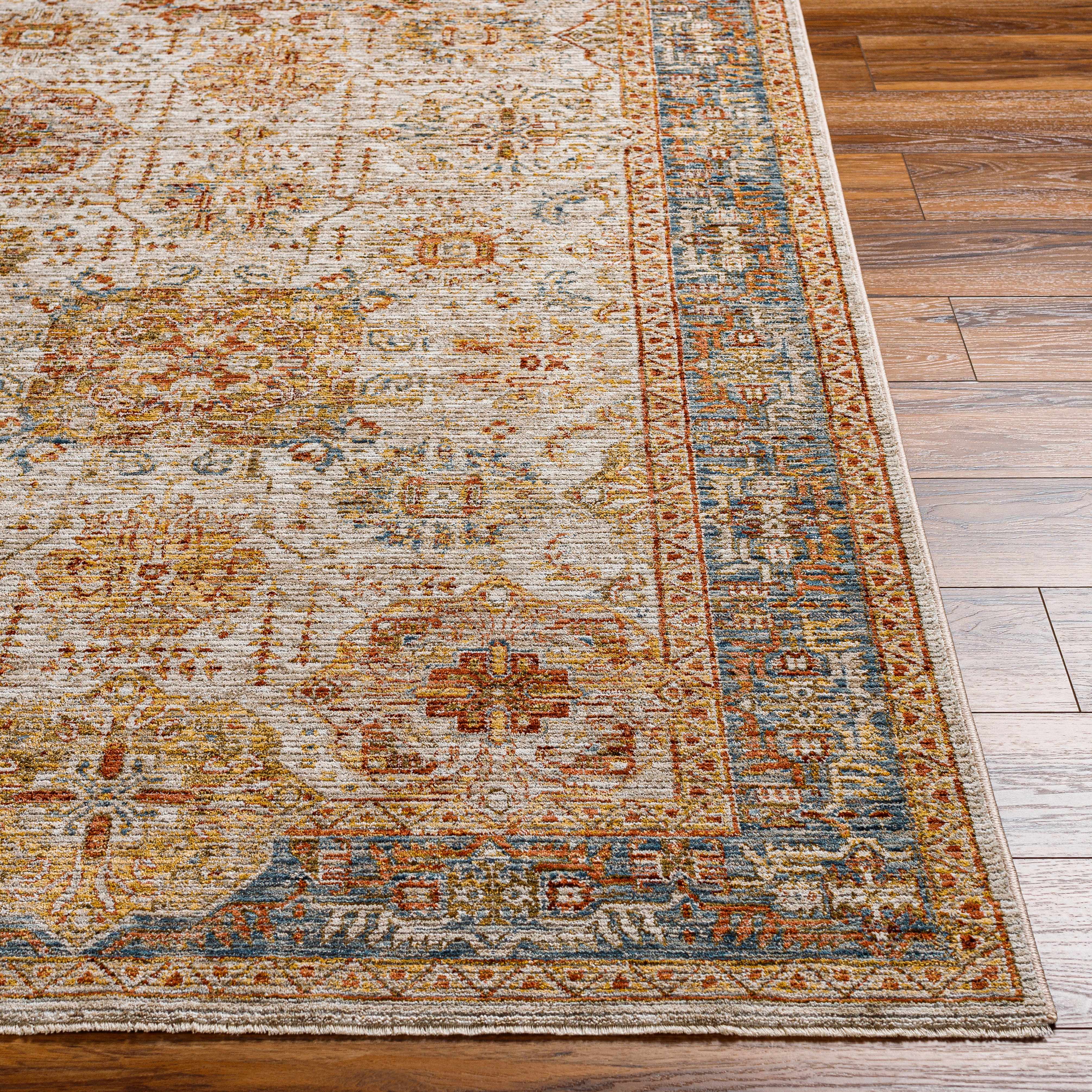 Ange Tan & Blue Rich Textured Traditional Rug