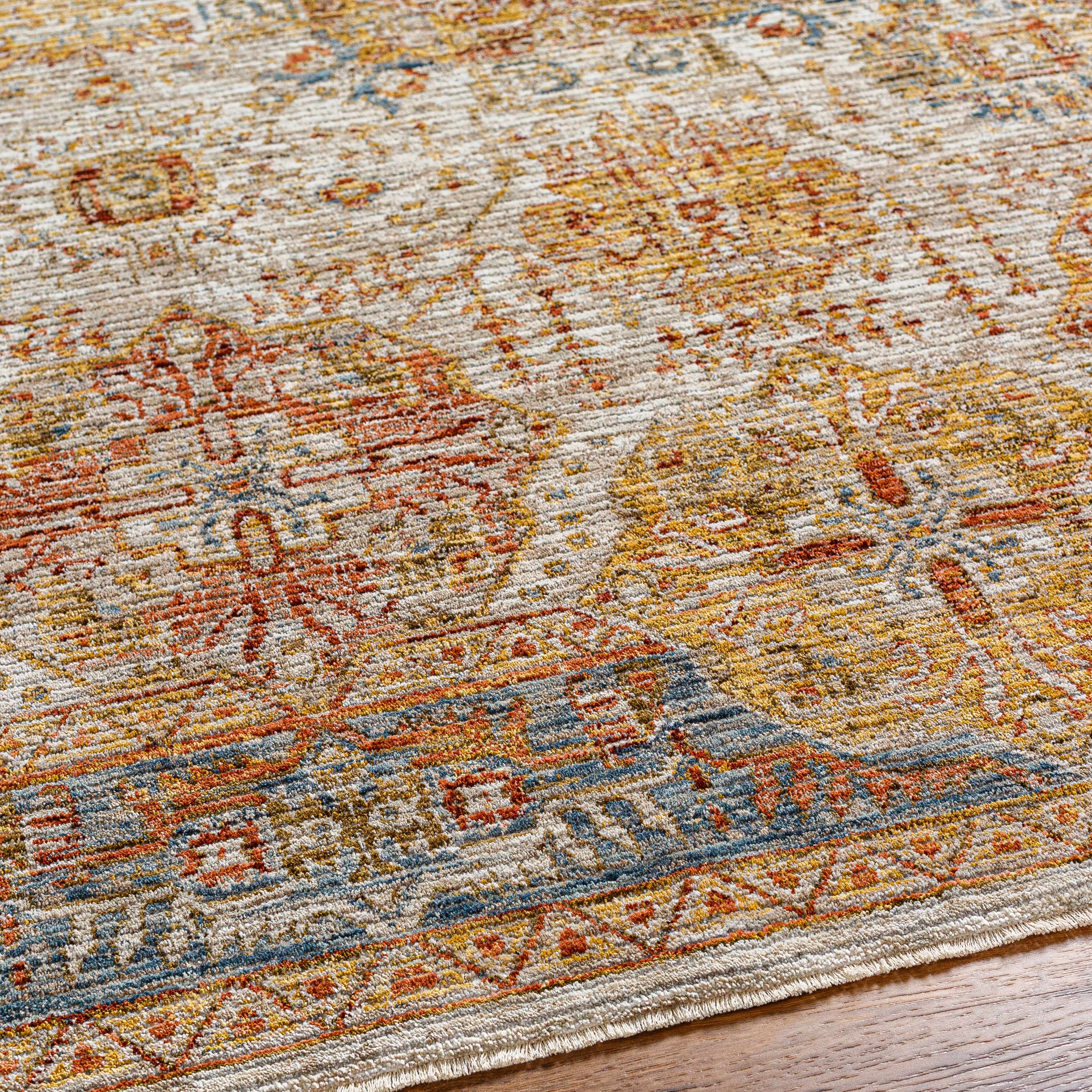 Ange Tan & Blue Rich Textured Traditional Rug