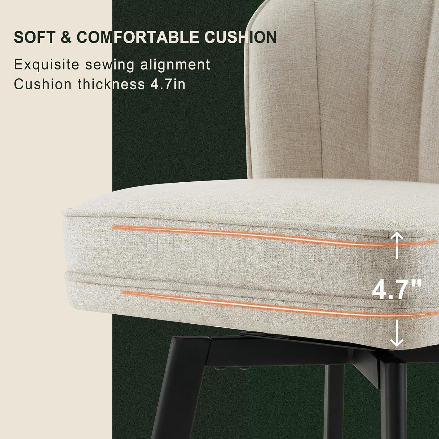 Swivel Counter Height Bar Stools Set of 3, 26'' Modern Barstools with Backs and Metal Legs, Upholstered Bar Chairs, Beige, Fabric Stools for Kitchen Island Chairs-2