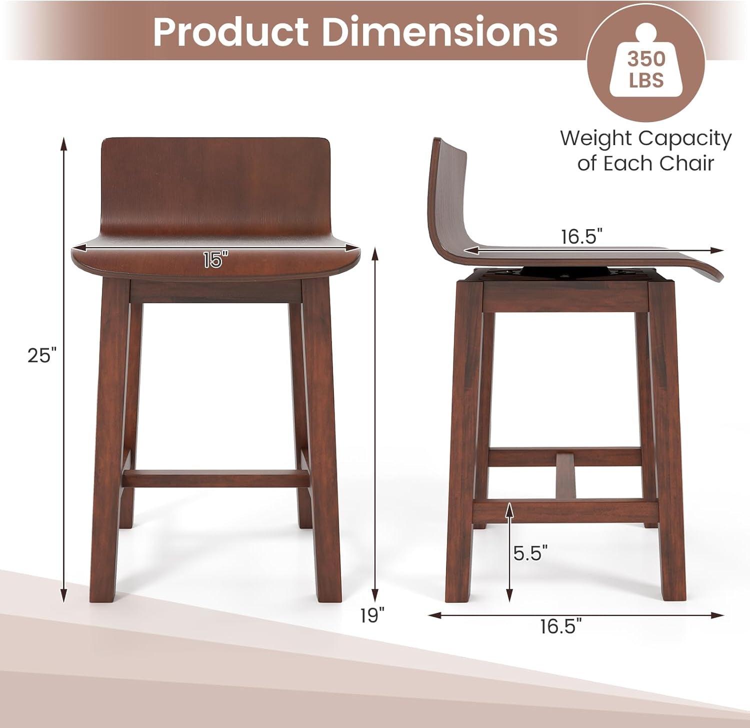 Walnut Swivel Bar Stools Set Of 4 Counter Height Kitchen-2