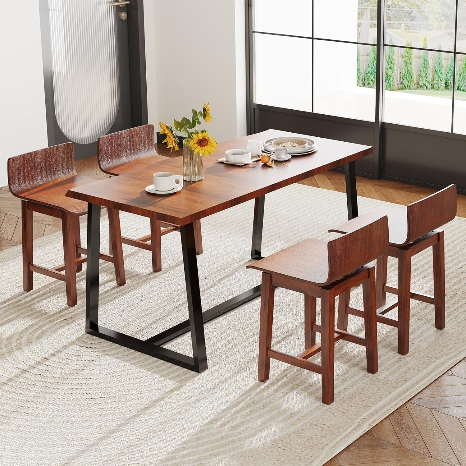 Walnut Swivel Bar Stools Set Of 4 Counter Height Kitchen-1