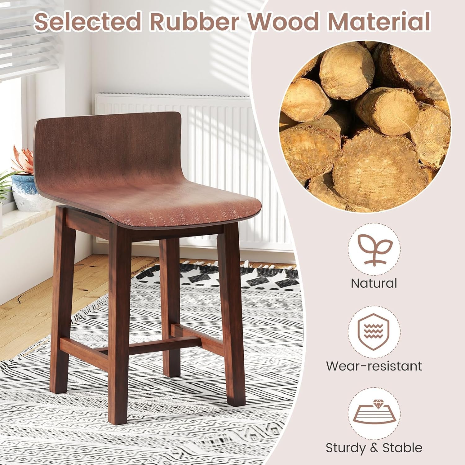 Walnut Swivel Bar Stools Set Of 4 Counter Height Kitchen-4
